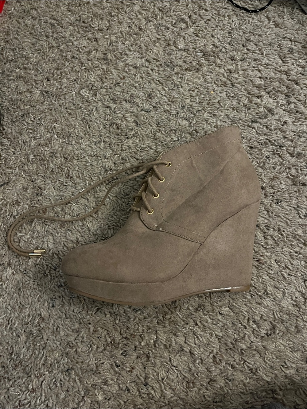 Forever 21 Women’s Taupe Suede Lace-Up Wedge Bootie